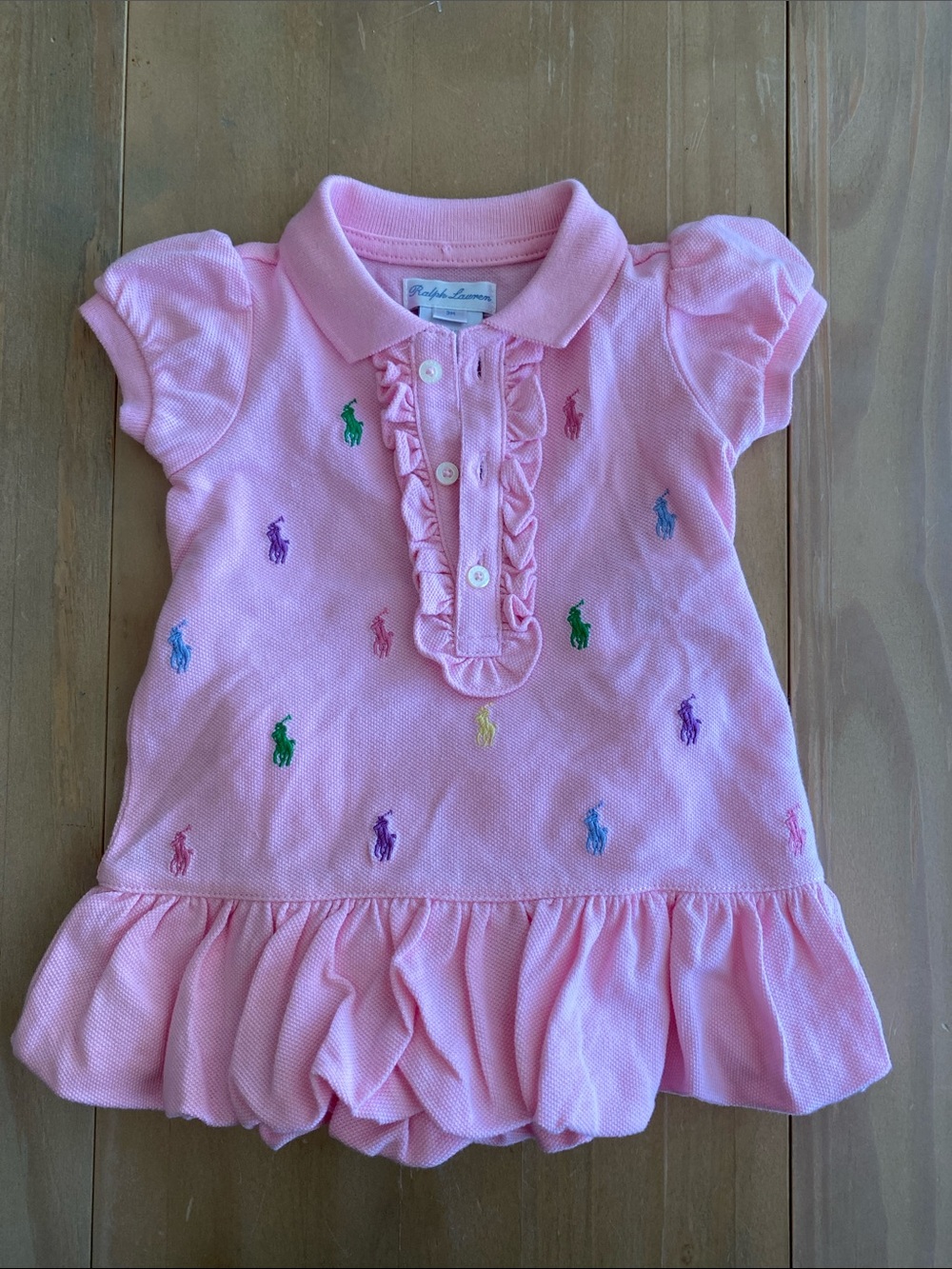 Ralph Lauren Cotton All Over Pony Dress With Bloomers Size 3M Baby Girl Pink - Picture 2 of 6